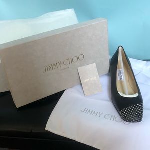 Authentic Jimmy Choo Davia Studded black leather flats size 5